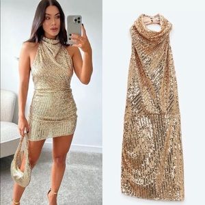 Nwt Zara sequin halter dress M